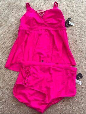 torrid Hot Pink Tankini Swim Top and High Waist Bottoms